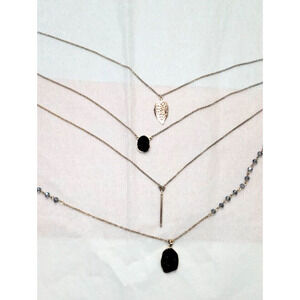 Fashion Silver Tone Multi Layered Black Faux Geode Style Pendants Necklace 15.5"